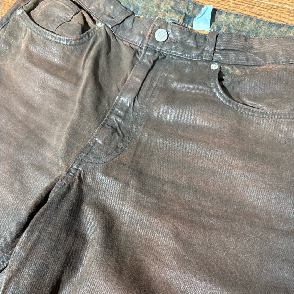 Women’s Brown Coated Barrel Jeans - Picture 3 of 3